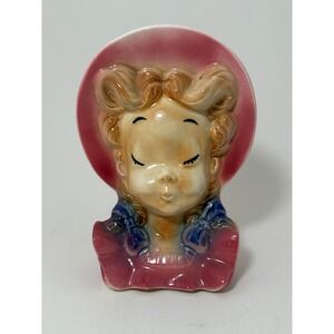 Vintage Royal Copley Ceramic Girl Wall Pocket Pink Bonnet Mid Century Planter